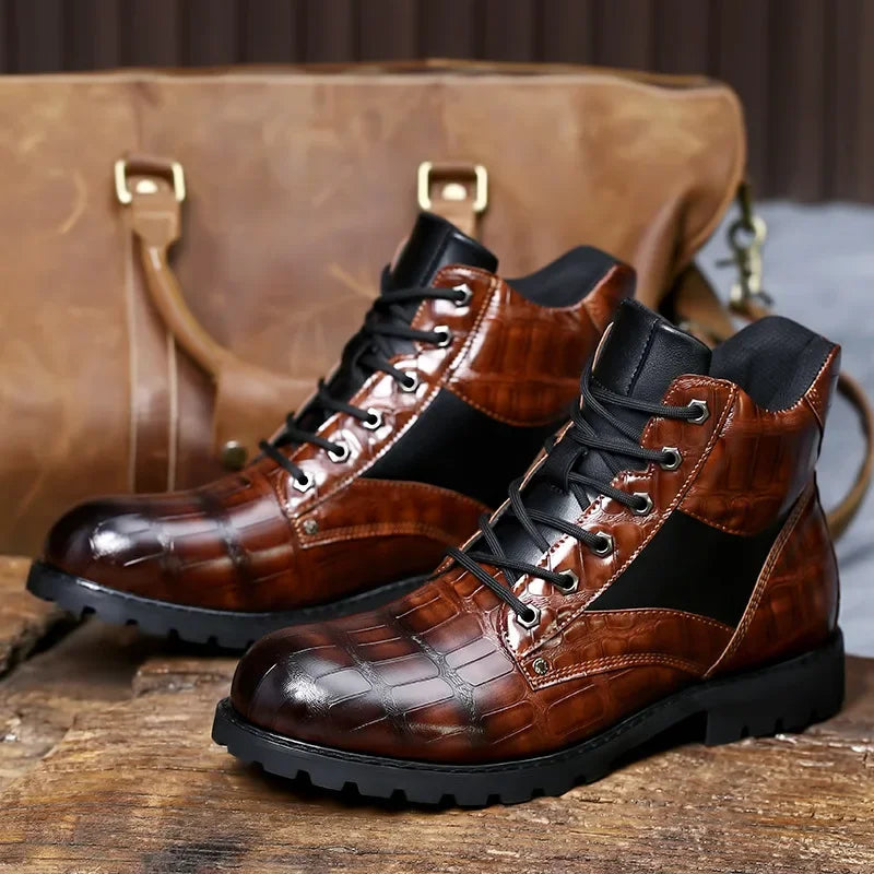 Rendell | Wide Fitted Croc Leather Boots